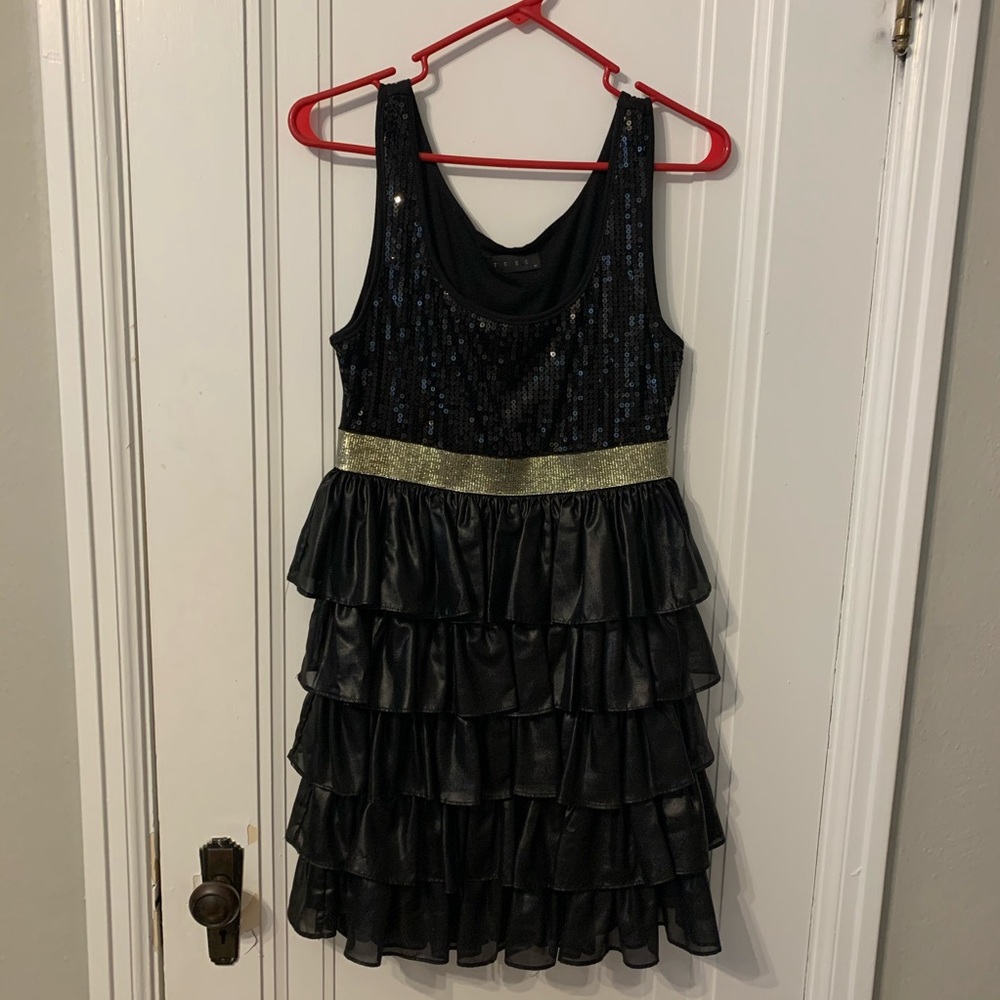 Black ruffle sequin dress